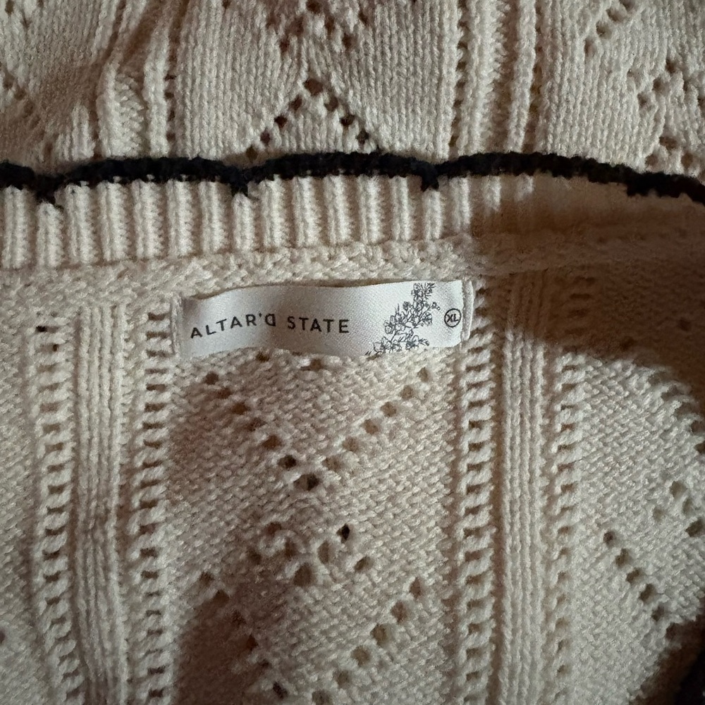 Altar'd State Cece Delicate Bow Cardigan in Ivory and Black Girly Cotton Blend - Picture 7 of 8